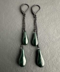 Boucles d'oreilles Doubles Pampilles en céramique émaillée vert sombre
