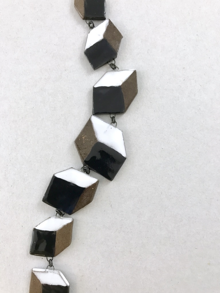 Spectacular hand made chain with ceramic perspective cubes in contrasted colors