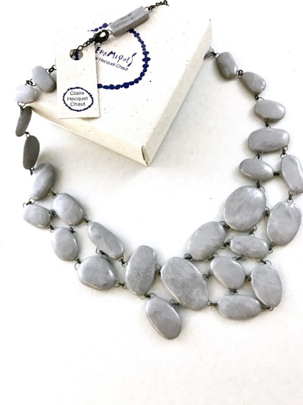 Unique necklace made of a random set of ceramic stone beads, hand made in France