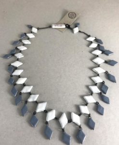 Grey & White rhombus ceramic necklace by Claire Hecquet-Chaut