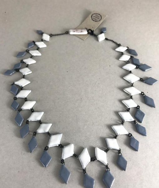 Grey & White rhombus ceramic necklace by Claire Hecquet-Chaut