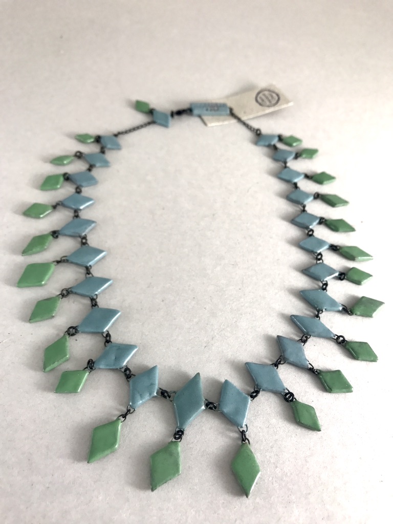 colored ceramic diamond shape crew necklace  made in France