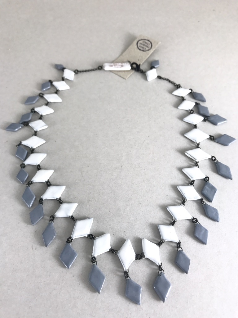 colored ceramic diamond shape crew necklace made in France