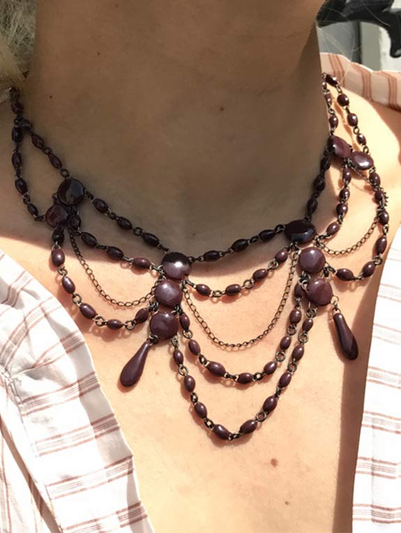 Burgundy J oséphine ceramic breastplate necklace by Claire Hecquet-Chaut