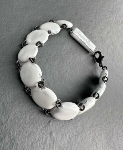 Bracelet manchette en céramique a double liaison esprit cote de maille blanc