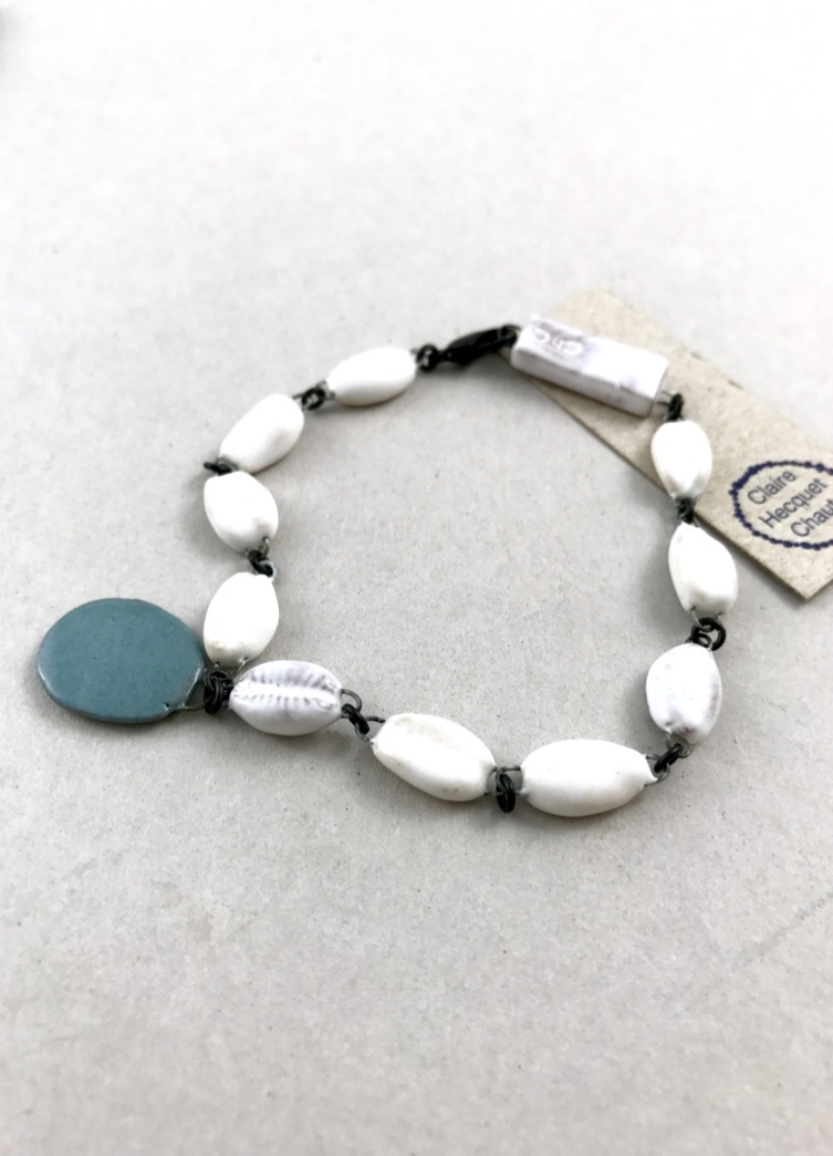 Cowrie like ceramic beads bracelet made in France
