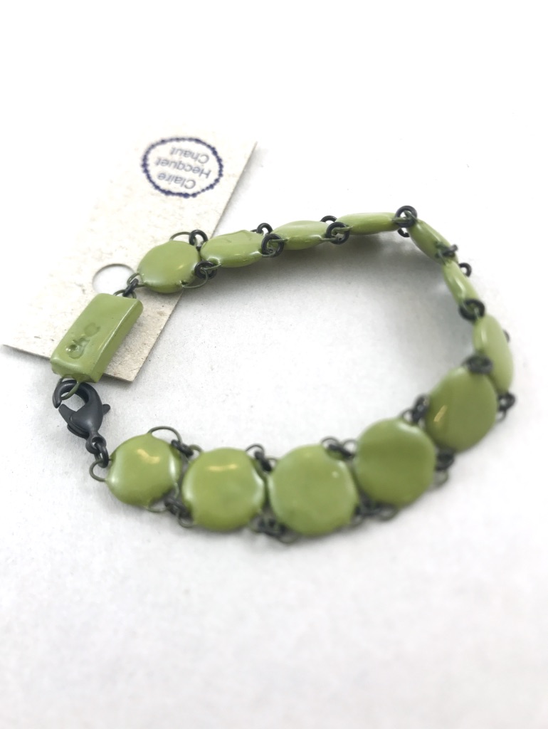Francine Cuff Bracelet made of small flat double linked ceramic beads made in France